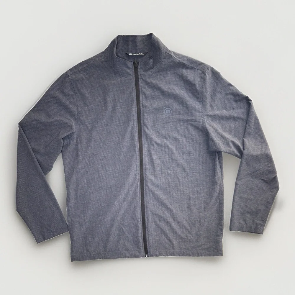 TravisMathew Men's L Gray Plaid Full Zip Lightweight Jacket Golf